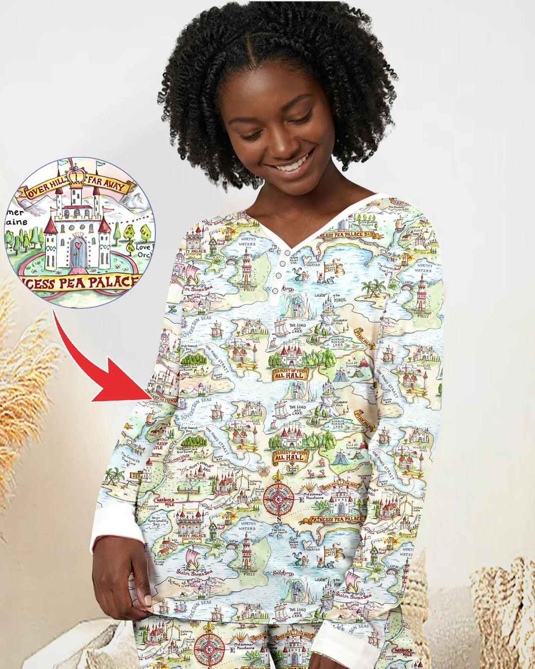 Once Upon A Map Mommy & Baby Matching Bambus Schlafanzug-Set für Damen