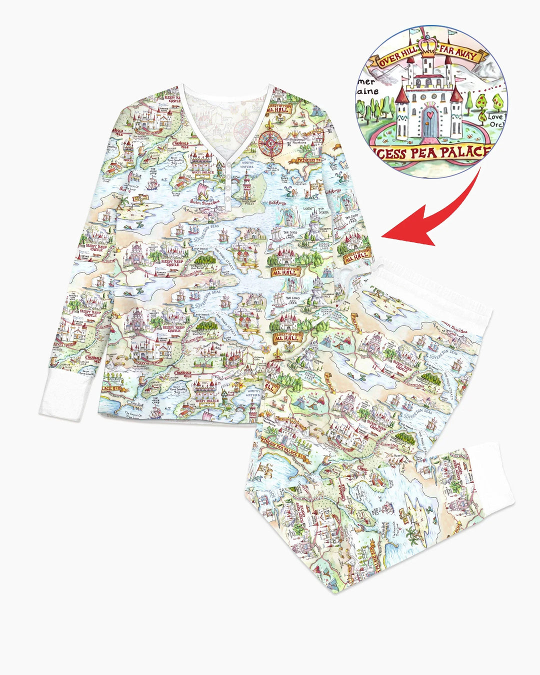 Once Upon A Map Mommy & Baby Matching Bambus Schlafanzug-Set für Damen