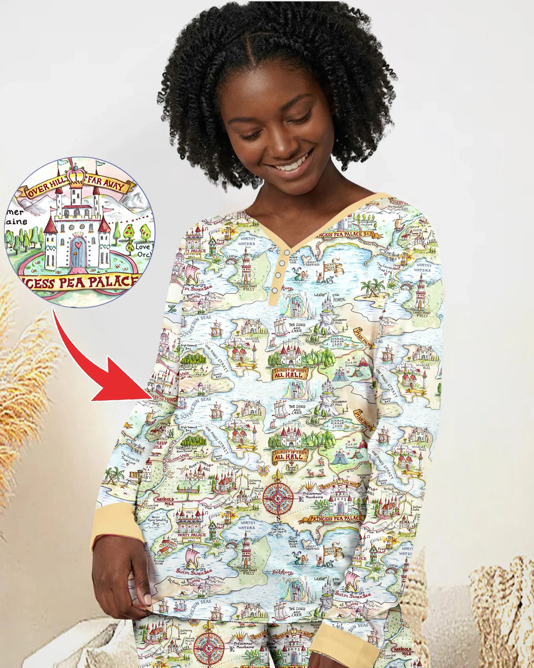 Once Upon A Map Mommy & Baby Matching Bambus Schlafanzug-Set für Damen