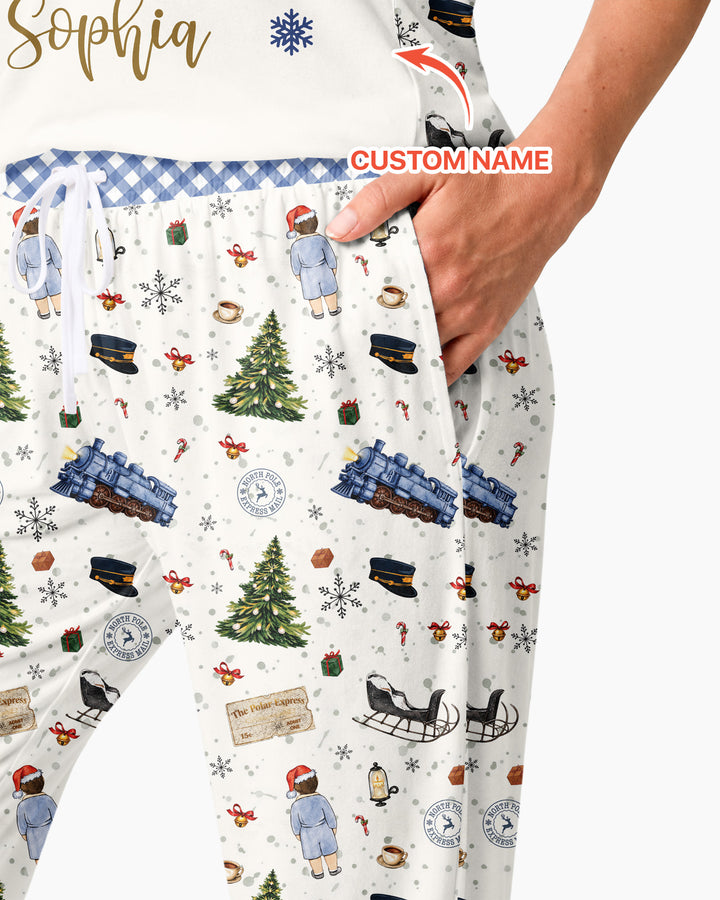 Custom Name North Pole Adventure Bamboo Women Pajama Set