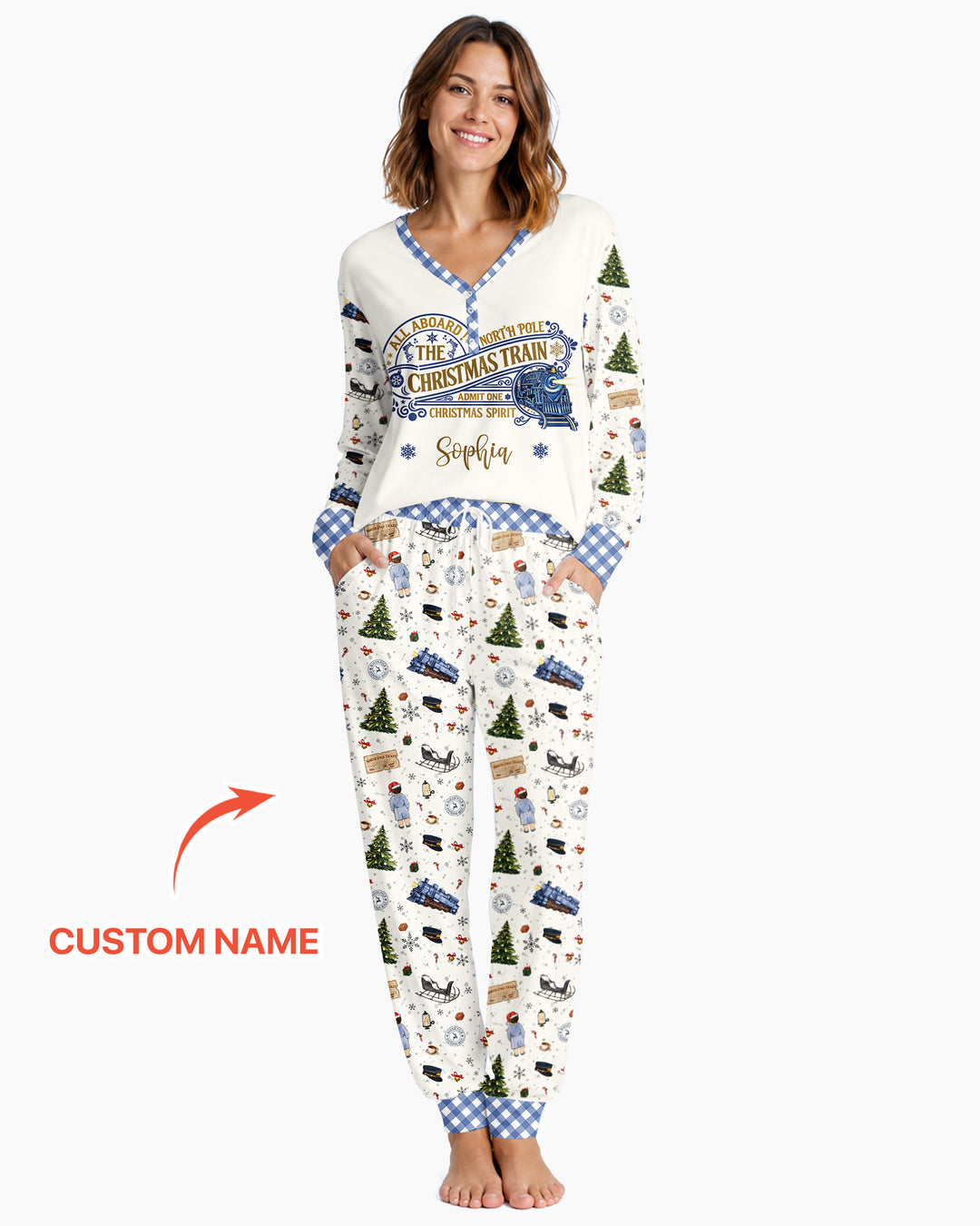 Custom Name North Pole Adventure Bamboo Women Pajama Set