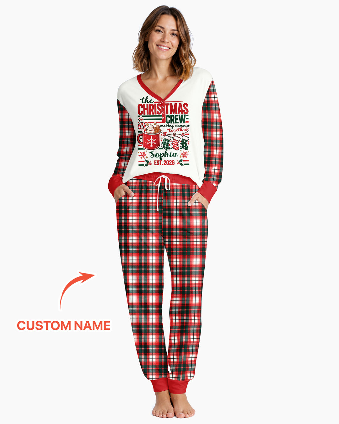The Christmas Crew Custom Name Bamboo Women Pajama Set