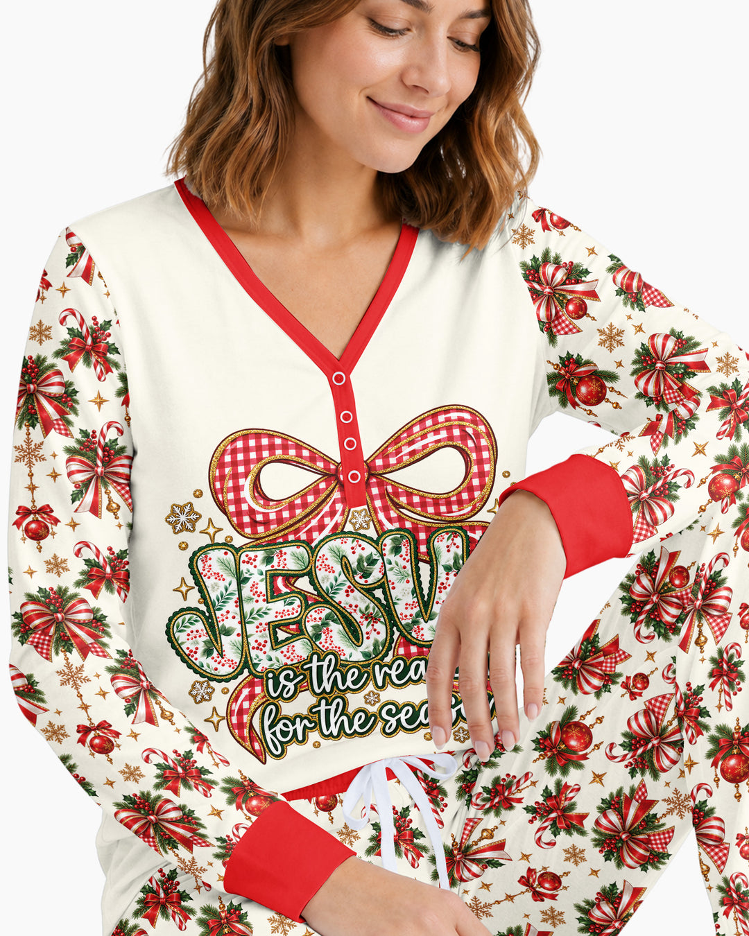 Coquette Floral Jesus Is The Reason Mommy And Me Matching Bamboo Women Pajama Set