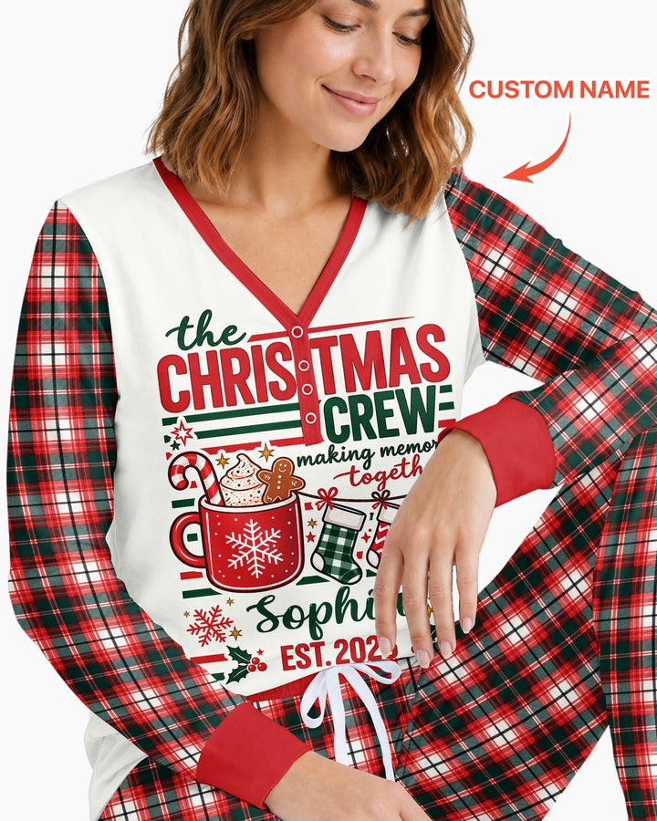 The Christmas Crew Custom Name Bamboo Women Pajama Set