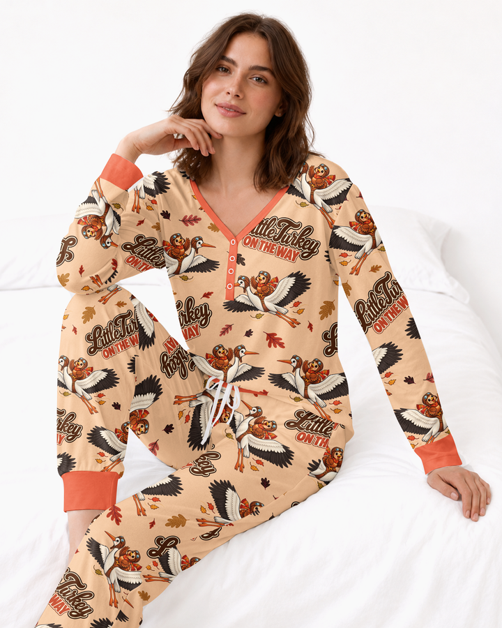 Little Turkey On The Way Family Matching Bamboo Women Pajama Set