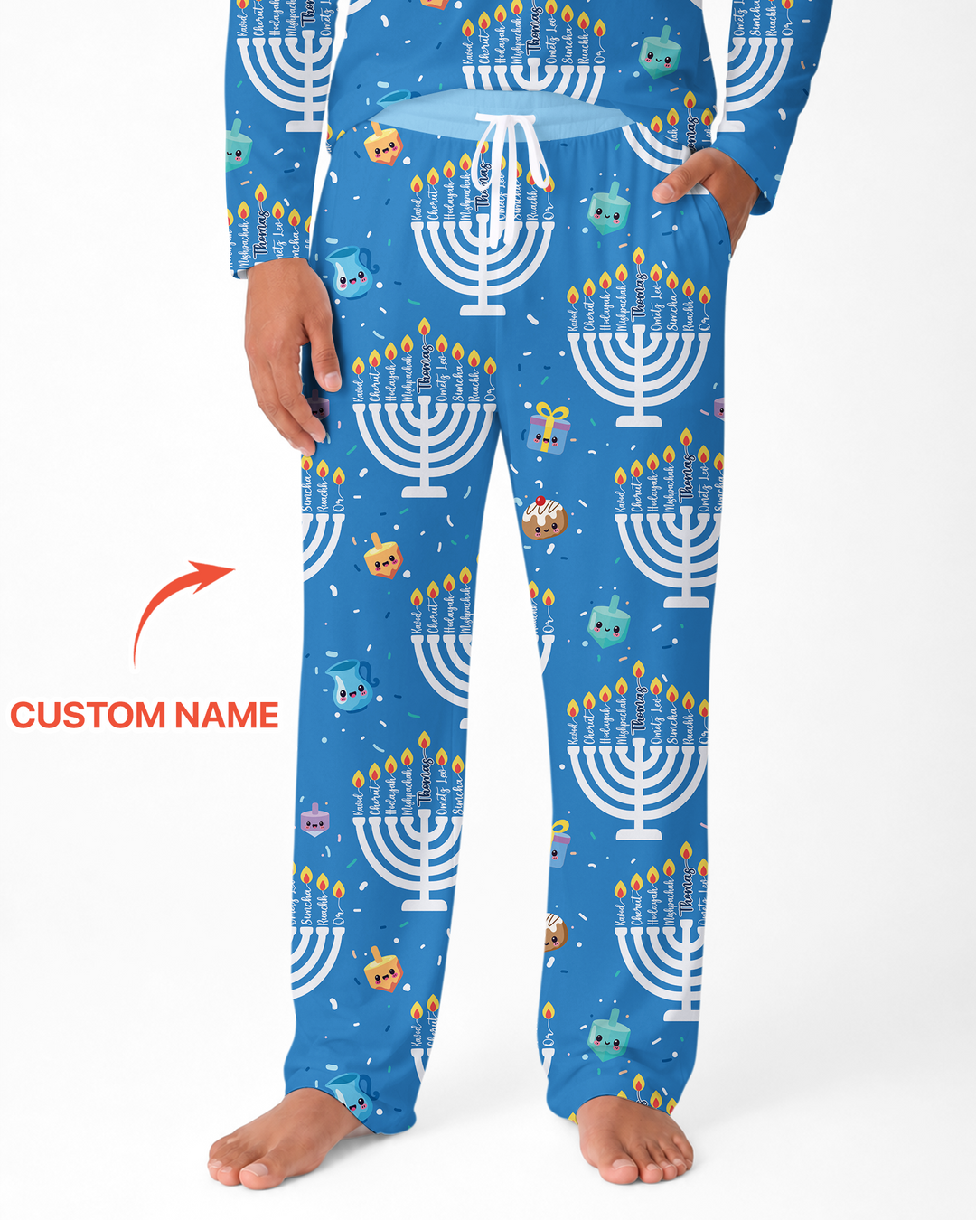 Custom Name Hannukkah Menorah Family Matching Bamboo Men's Pajama Set