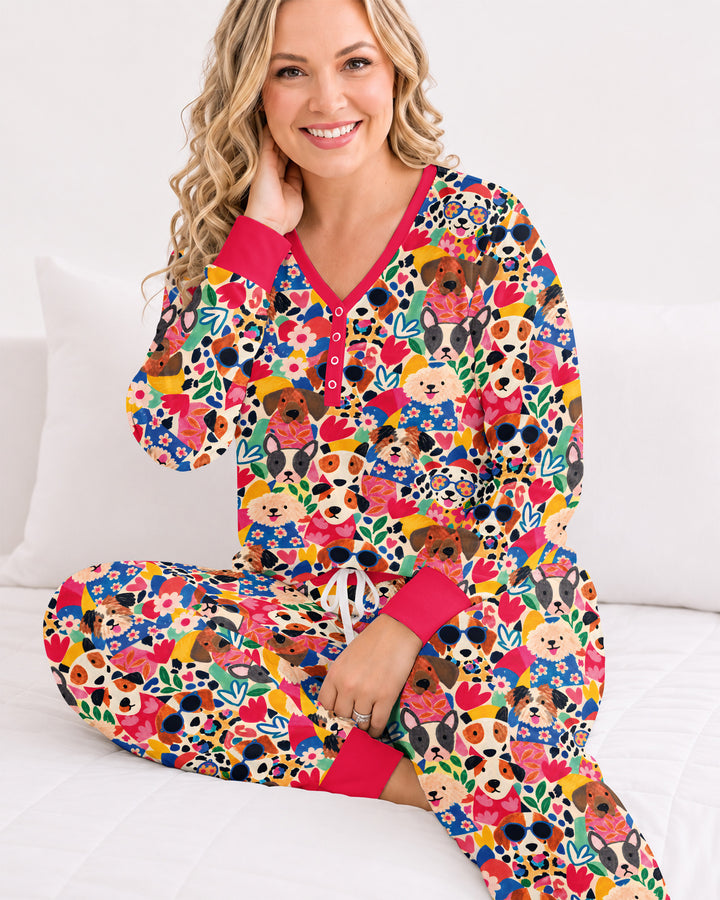 Dog Pattern Thick Bamboo Women Pajama Set