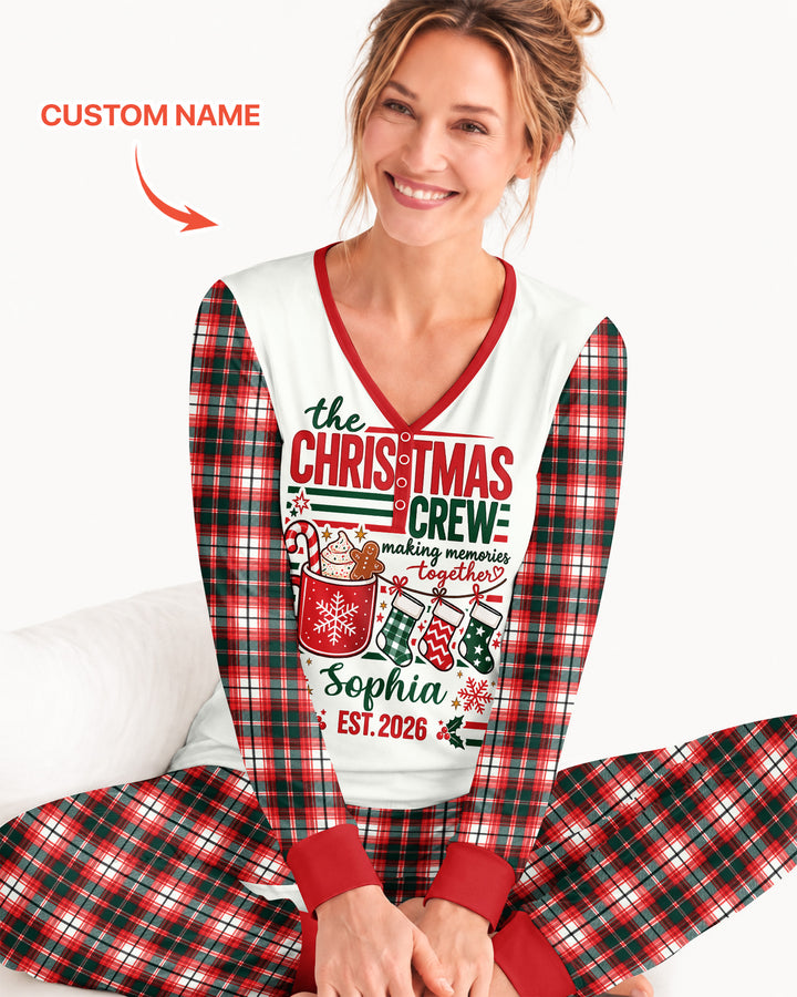 The Christmas Crew Custom Name Bamboo Women Pajama Set