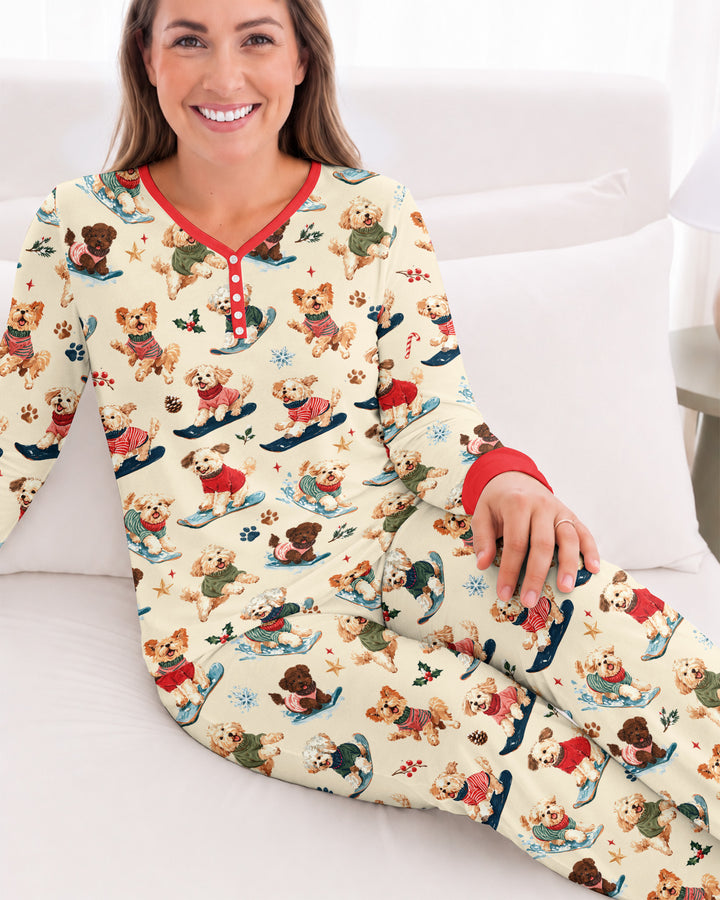 Snowboarding Dogs Bamboo Women Pajama Set
