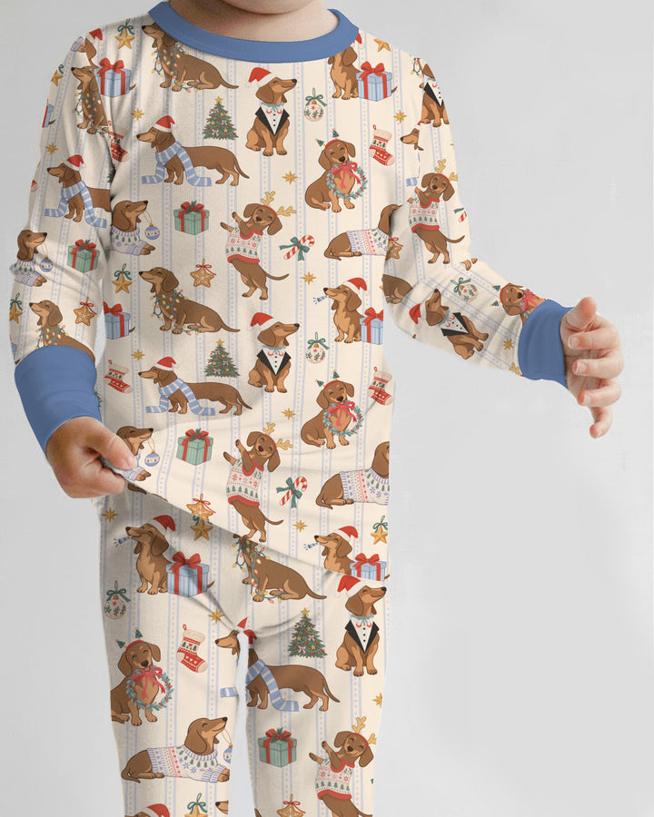 Christmas Dachshund Cute Vintage Bamboo Two Piece Long Sleeve Pajama Set