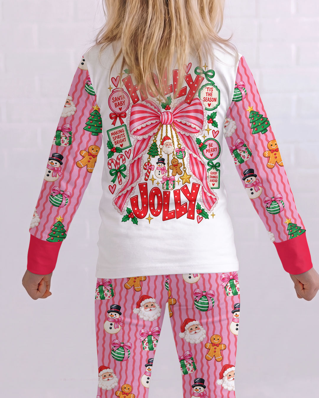 Holly Jolly Custom Name Mommy & Me Matching Bamboo Two Piece Long Sleeve Pajama Set