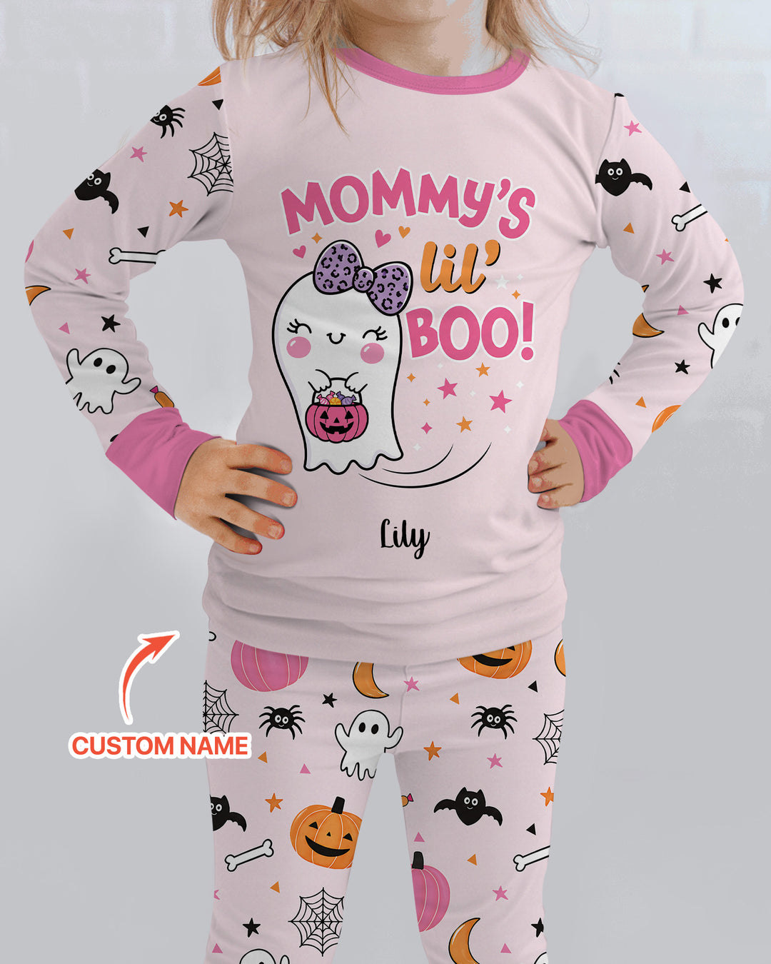 Custom Name Mommy's Lil' Boo Bamboo Two Piece Long Sleeve Pajama Set
