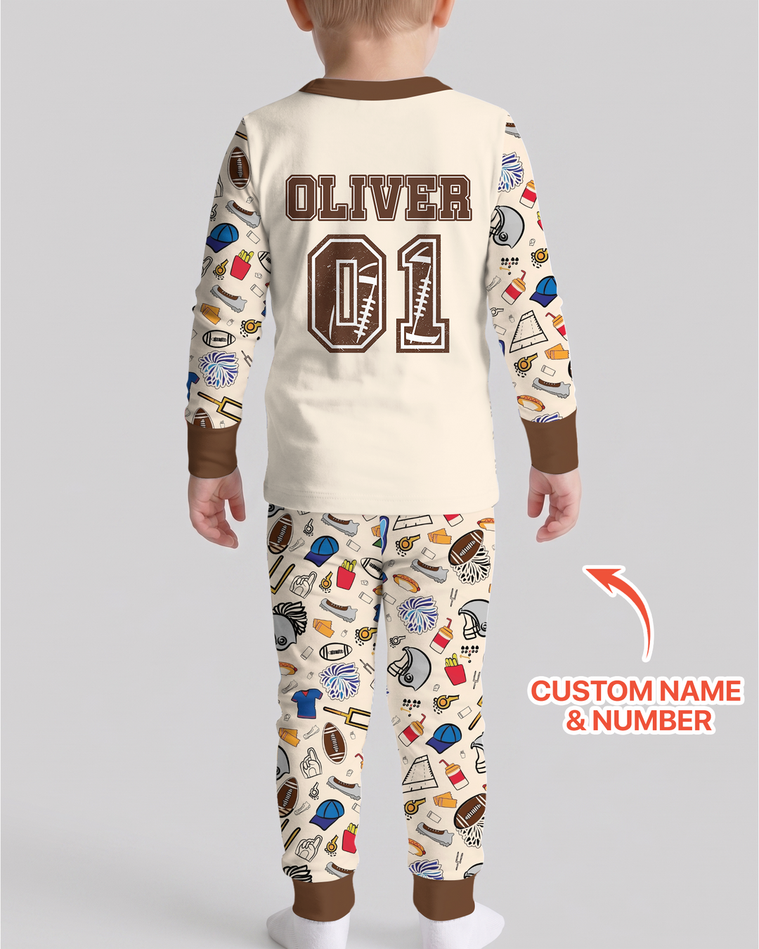 On Sundays We Watch Football With Daddy Family Matching Bamboo Two Piece Long Sleeve Pajama Set