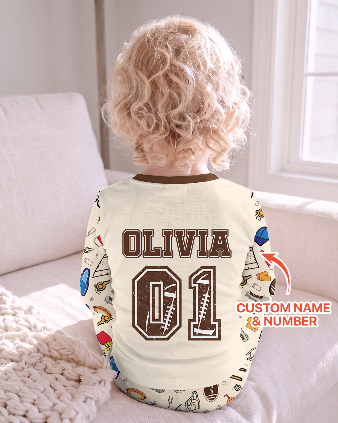 On Sundays We Watch Football With Daddy Family Matching Bamboo Two Piece Long Sleeve Pajama Set