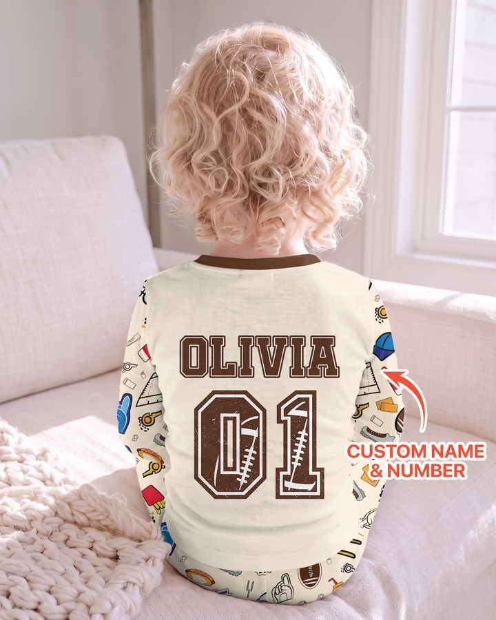 On Sundays We Watch Football With Daddy Family Matching Bamboo Two Piece Long Sleeve Pajama Set