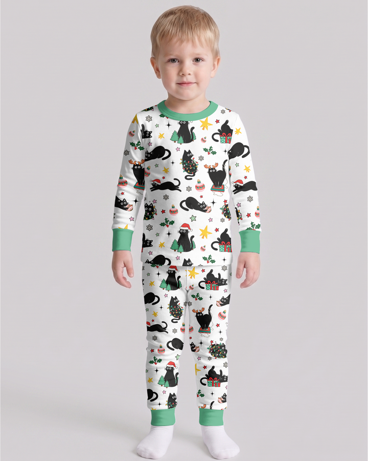 Christmas Black Cats Bamboo Two Piece Long Sleeve Pajama Set