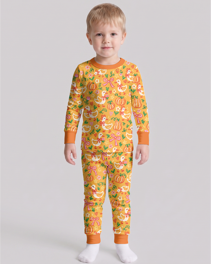 Cute Duck Pumpkin Fall Bamboo Two Piece Long Sleeve Pajama Set