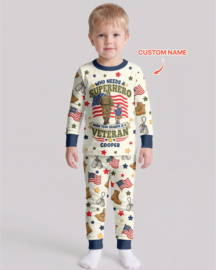 Who Needs Superhero When Your Grandpa Is A Veteran Bamboo Two Piece Long Sleeve Pajama Set