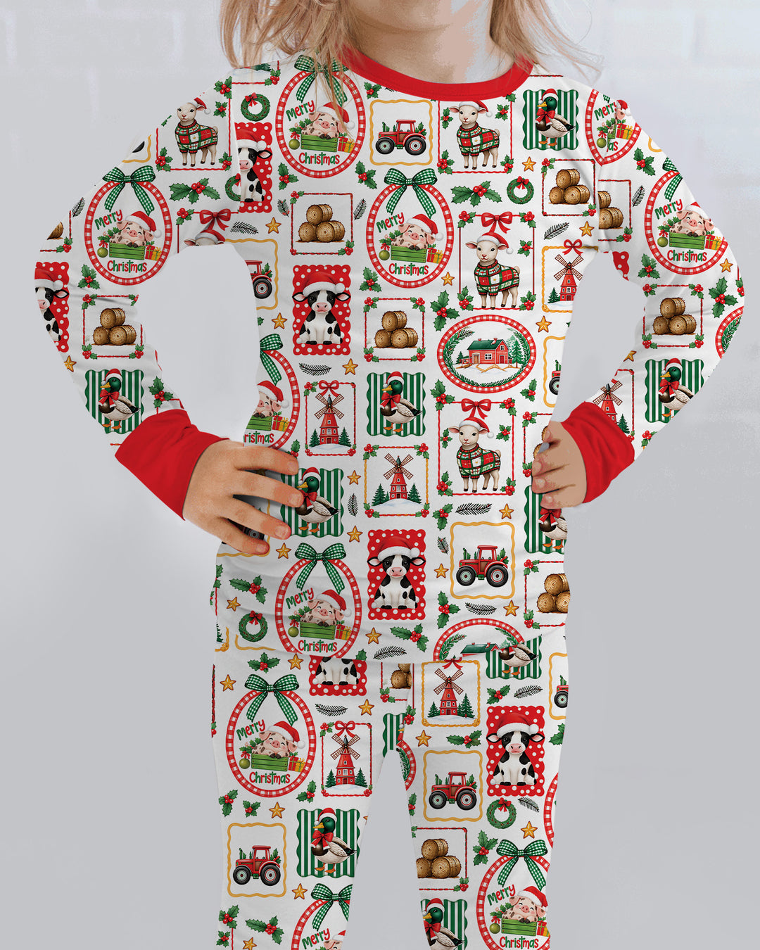 Christmas Farm Animals Bamboo Two Piece Long Sleeve Pajama Set