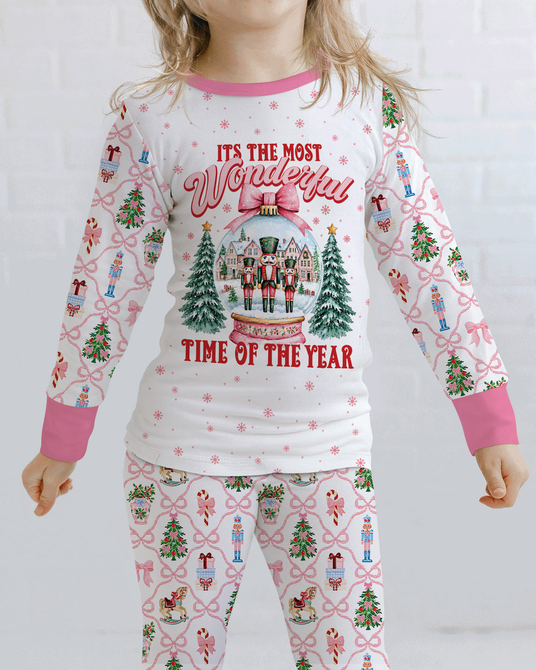Nutcracker and Snow Globe It's Most Wonderful Time of The Year Bamboo Two Piece Long Sleeve Pajama Set