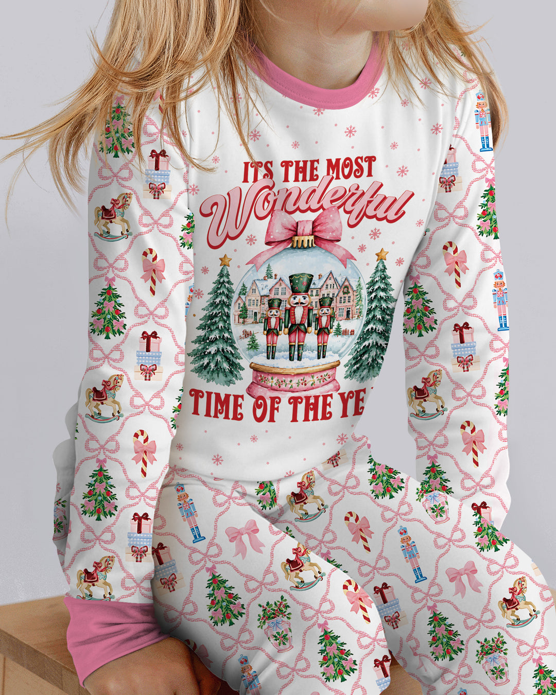 Nutcracker and Snow Globe It's Most Wonderful Time of The Year Bamboo Two Piece Long Sleeve Pajama Set