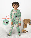 Custom Name Minty Farm And A Tiny Chick Bamboo Two Piece Long Sleeve Pajama Set
