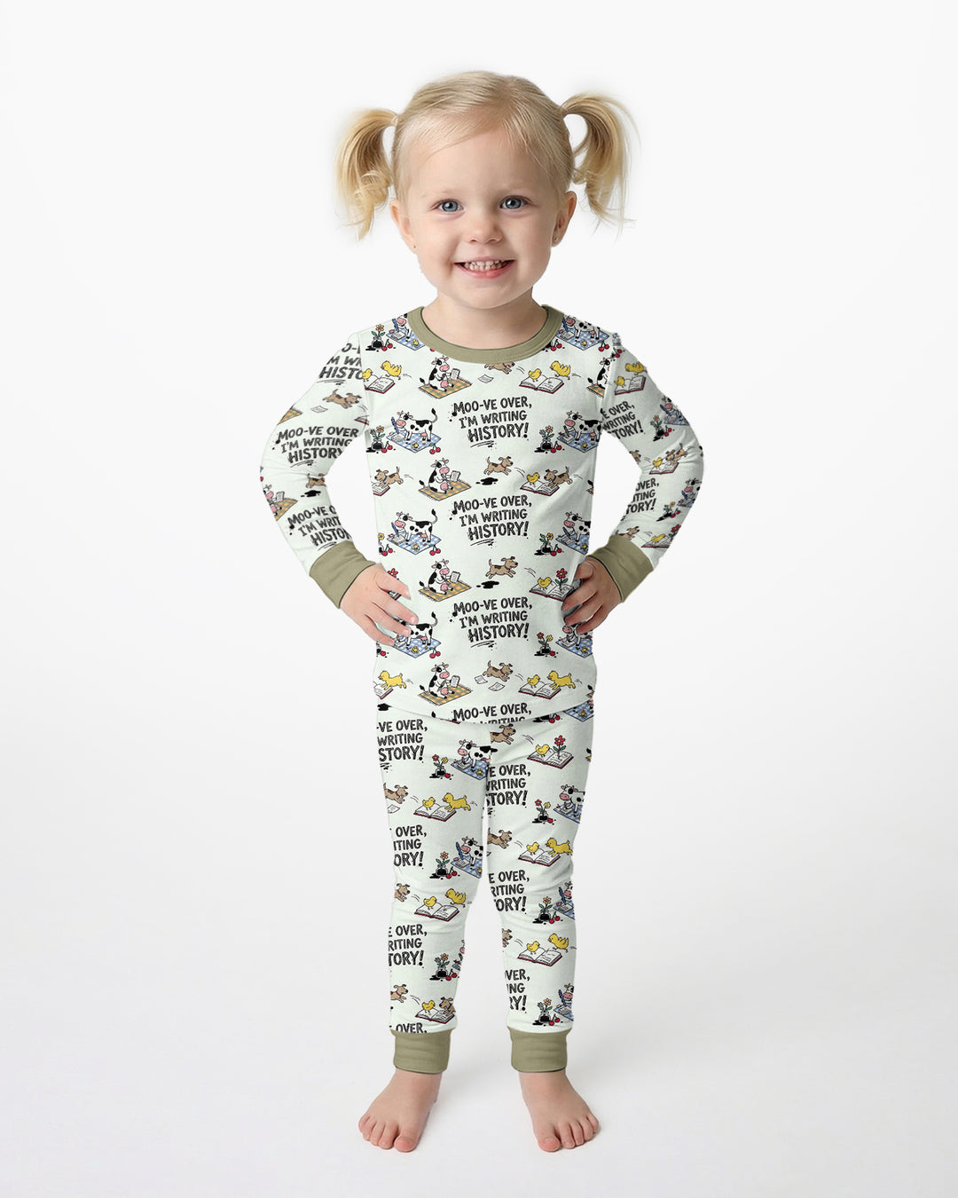 Writing Moo History Bamboo Two Piece Long Sleeve Pajama Set