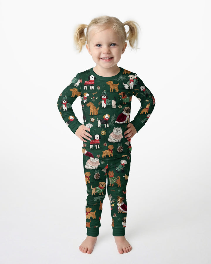 Winter Wonderland Bow Wow Bamboo Two Piece Long Sleeve Pajama Set