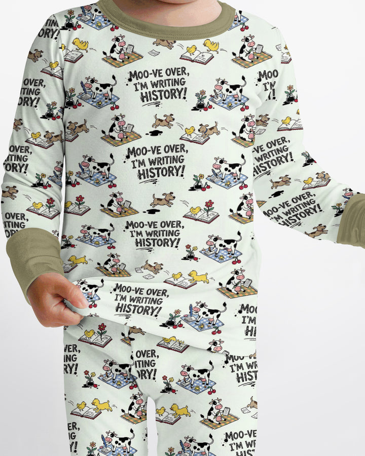 Writing Moo History Bamboo Two Piece Long Sleeve Pajama Set