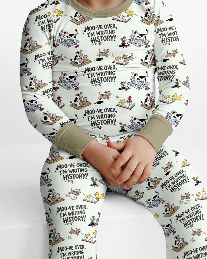 Writing Moo History Bamboo Two Piece Long Sleeve Pajama Set
