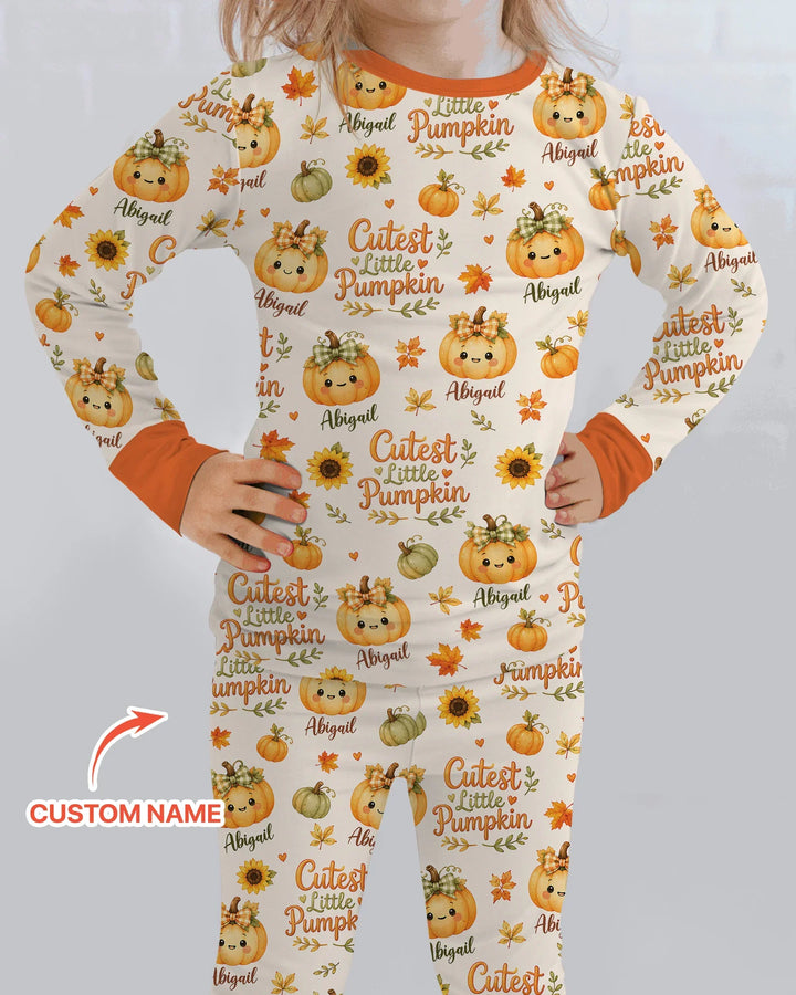 Custom Name Cutest Little Pumpkin Bamboo Two Piece Long Sleeve Pajama Set