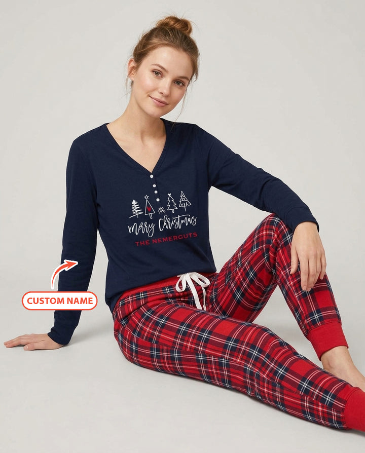 Custom Christmas Tree Bamboo Women Pajama Set