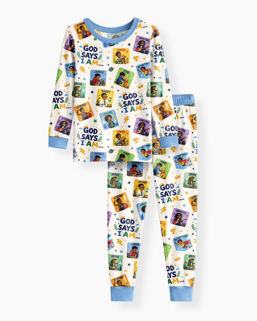 God Says I Am Black Boy Bamboo Two Piece Long Sleeve Pajama Set