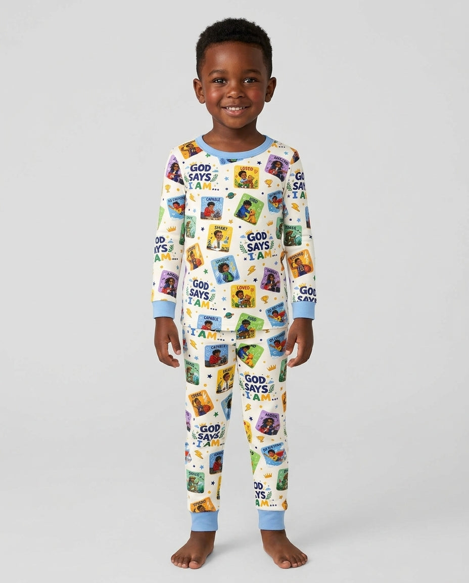 God Says I Am Black Boy Bamboo Two Piece Long Sleeve Pajama Set