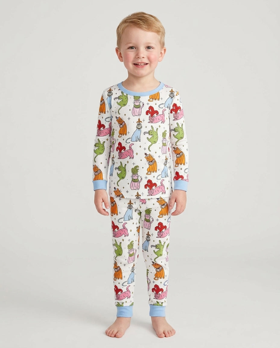 Whimsical Cats Bamboo Two Piece Long Sleeve Pajama Set
