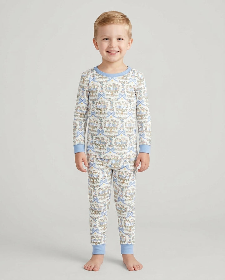 Cute Bow Hanukkah Menorah Bamboo Two Piece Long Sleeve Pajama Set