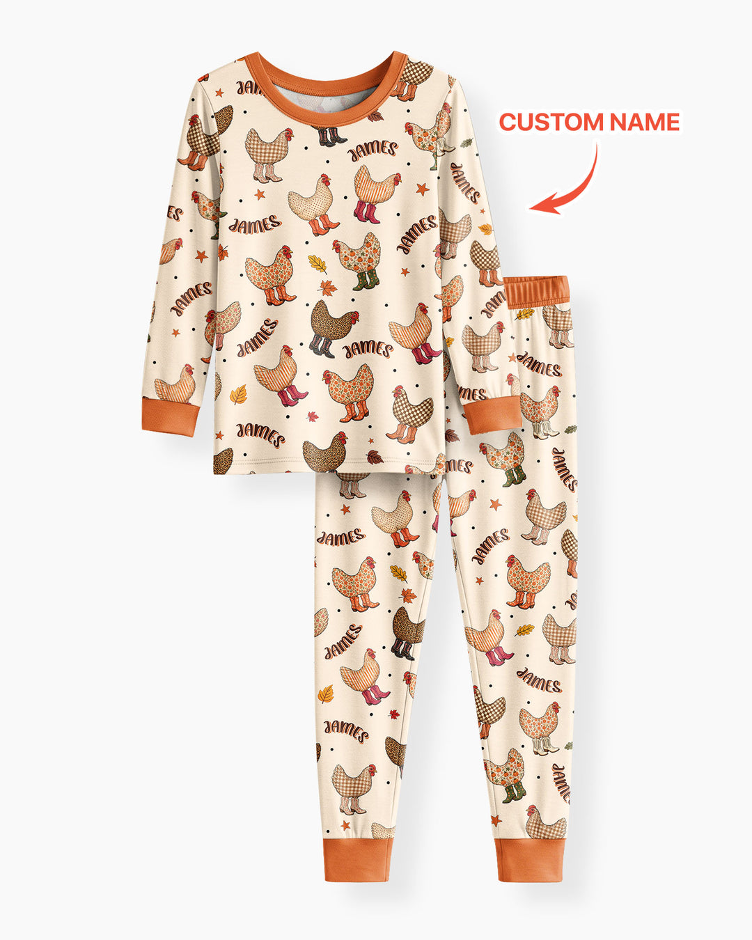 Custom Name Preppy Fall Chicken Bamboo Two Piece Long Sleeve Pajama Set