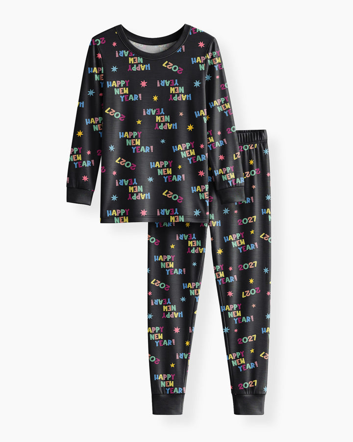 Retro Happy New Year 2027 Bamboo Two Piece Long Sleeve Pajama Set
