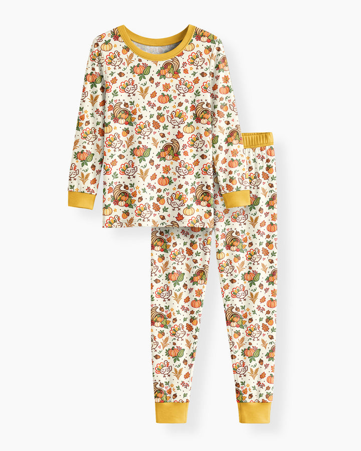 Thanksgiving Turkey Sketch Bamboo Two Piece Long Sleeve Pajama Set