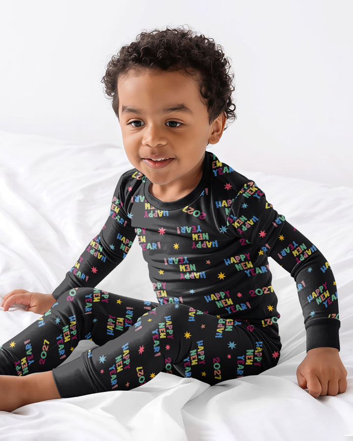 Retro Happy New Year 2027 Bamboo Two Piece Long Sleeve Pajama Set