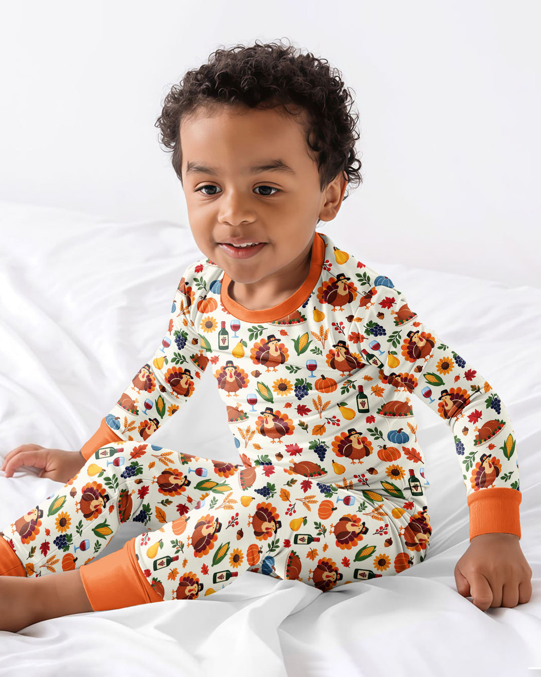 Thanksgiving Turkey Wine Harvest Bamboo Two Piece Long Sleeve Pajama Set