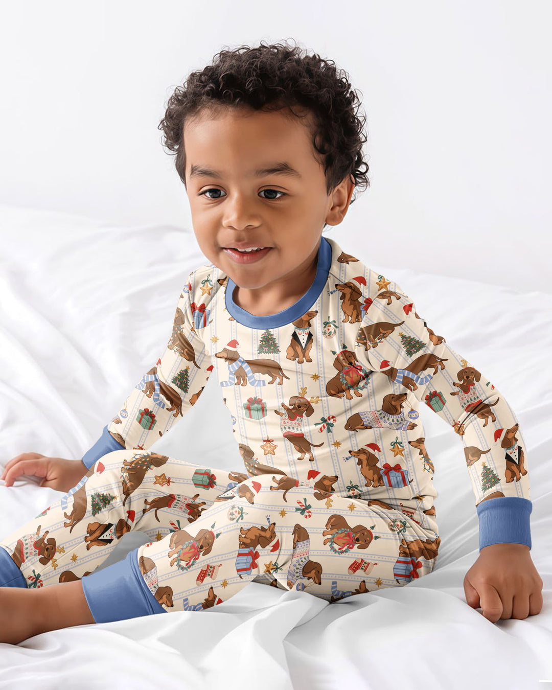 Christmas Dachshund Cute Vintage Bamboo Two Piece Long Sleeve Pajama Set