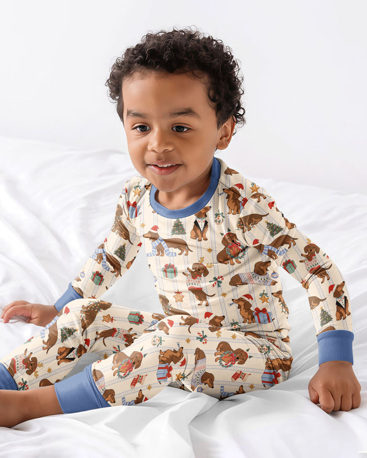 Christmas Dachshund Cute Vintage Bamboo Two Piece Long Sleeve Pajama Set