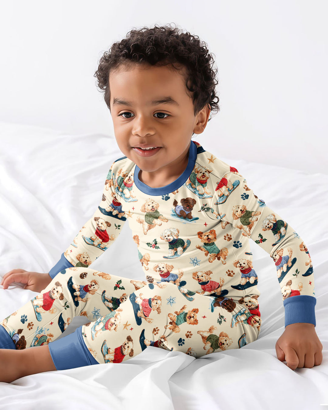 Snowboarding Dogs Bamboo Two Piece Long Sleeve Pajama Set