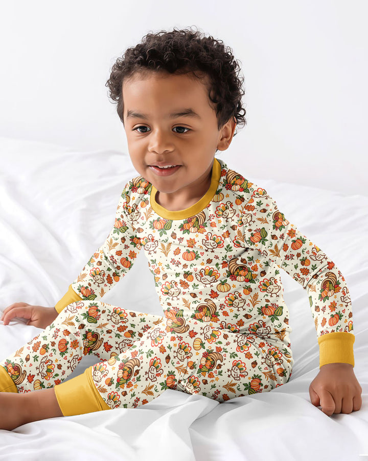 Thanksgiving Turkey Sketch Bamboo Two Piece Long Sleeve Pajama Set