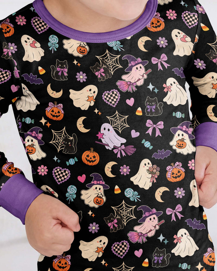 Retro Groovy Coquette Halloween Bamboo Two Piece Long Sleeve Pajama Set
