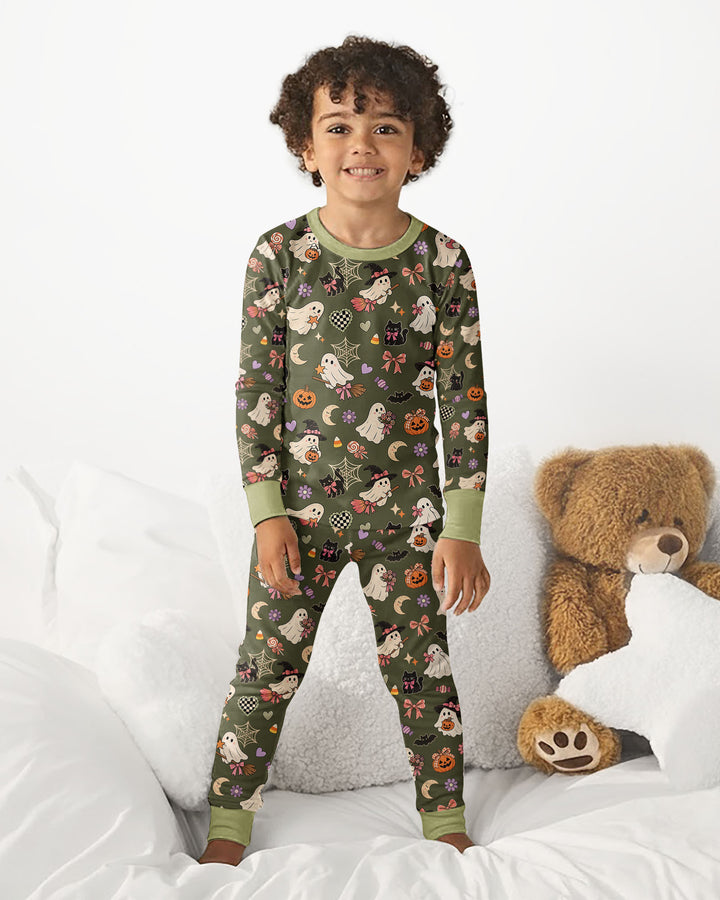 Retro Groovy Coquette Halloween Bamboo Two Piece Long Sleeve Pajama Set