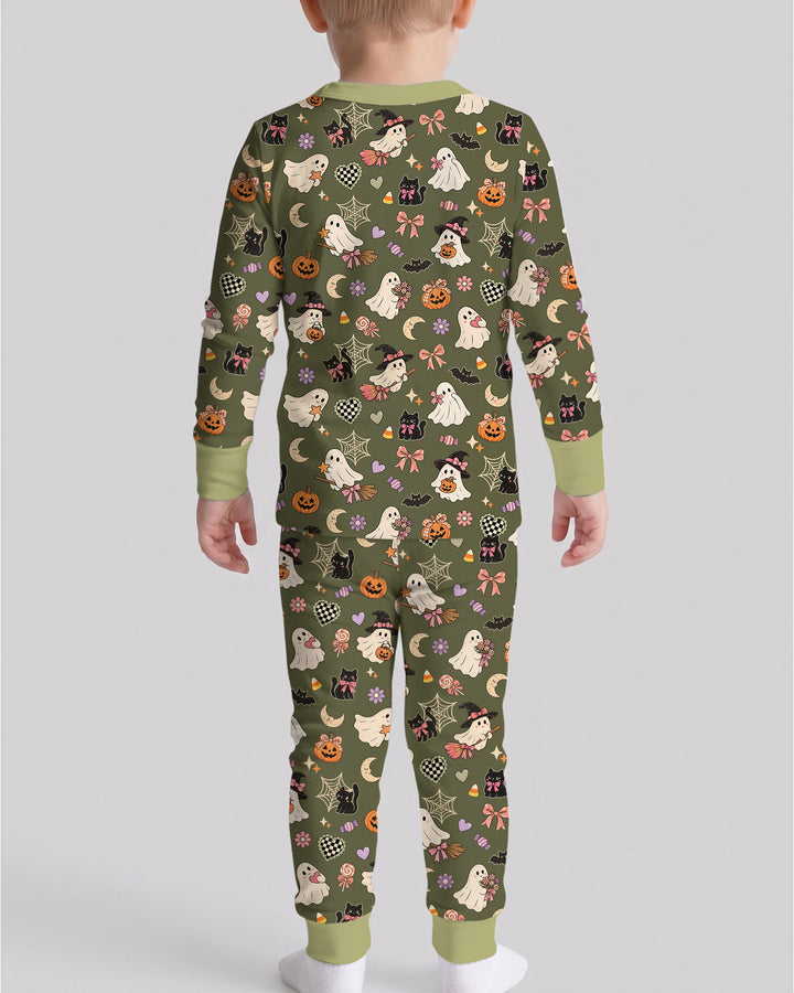 Retro Groovy Coquette Halloween Bamboo Two Piece Long Sleeve Pajama Set