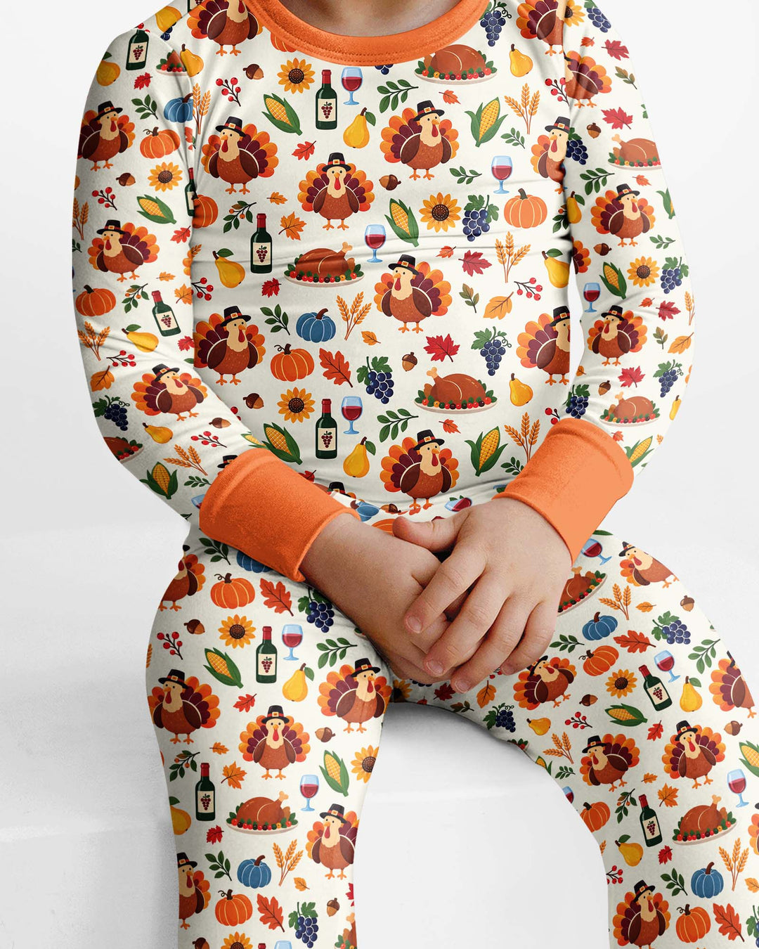 Thanksgiving Turkey Wine Harvest Bamboo Two Piece Long Sleeve Pajama Set