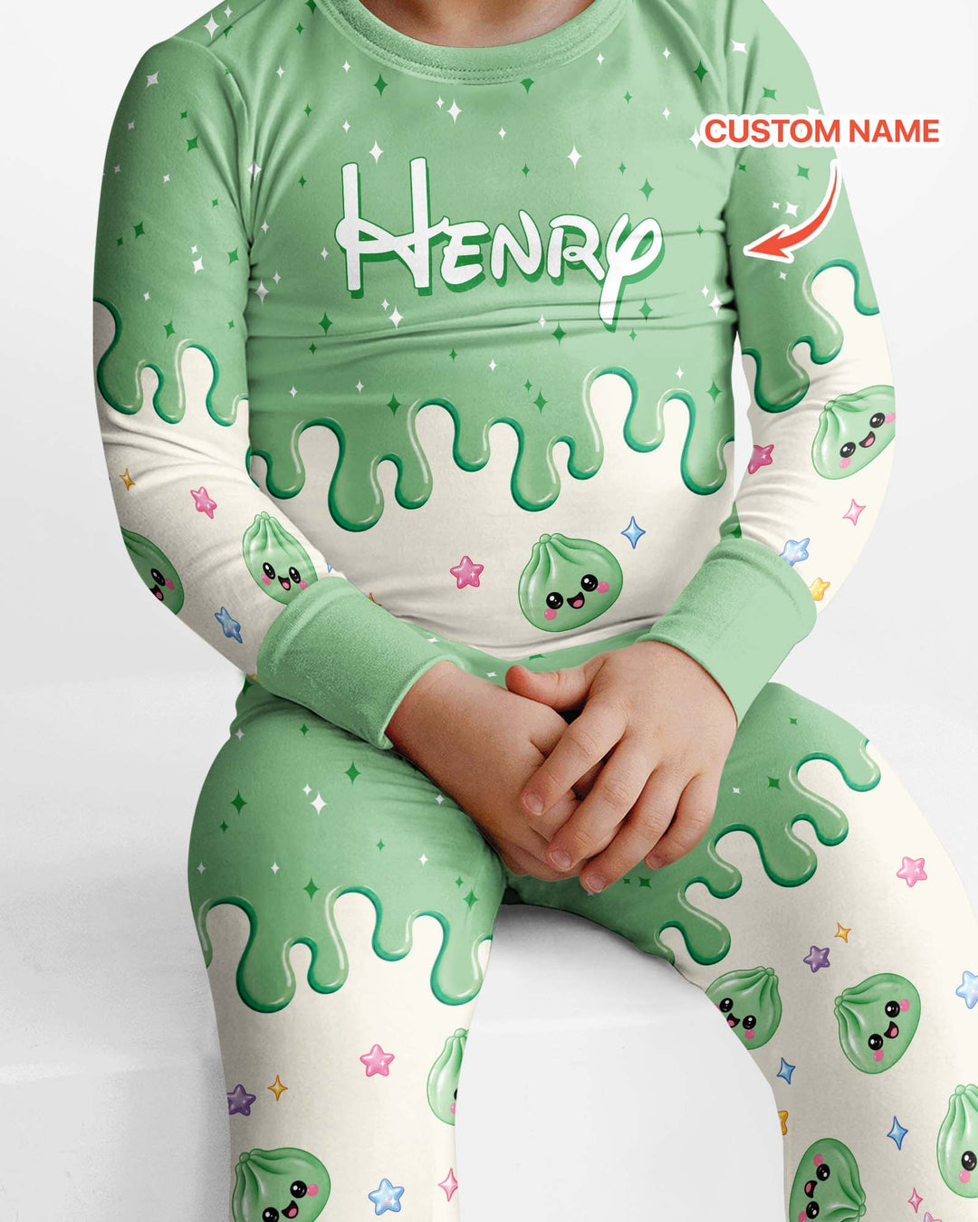 Personalized Dripping Kawaii Dumpling Bamboo Two Piece Long Sleeve Pajama Set